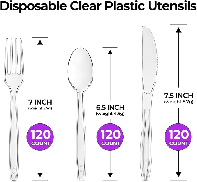 360 Count Clear Plastic Forks Spoons Knives Bulk Heavy Duty Plastic Silverware - Image 2