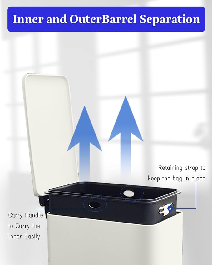 Trash Can with Lid, 10L Bathroom Waste Bin, Small Pedal Bin, Stainless Steel - Image 5