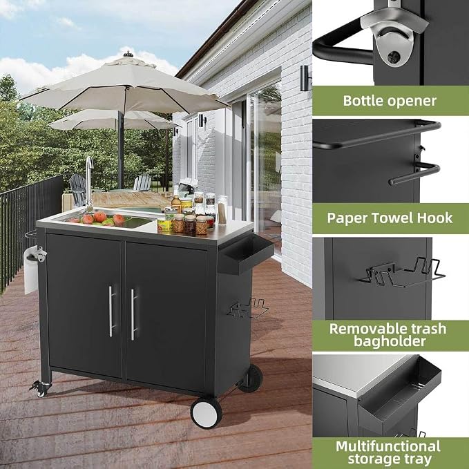 Outdoor Grill Cart with Storage, Movable Prep Cart with 304 Stainless Steel - Image 3