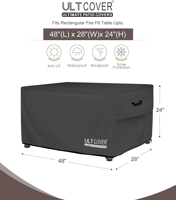 ULTCOVER Rectangular Gas Fire Pit Table Cover 48x28 inch Waterproof Heavy Duty - Image 2