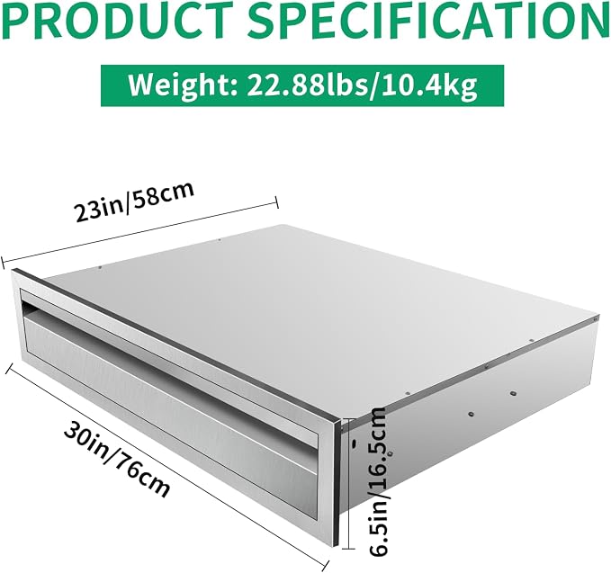 Outdoor Kitchen Drawers 30" W x 6.5" H x 23" D Stainless Steel Single Drawers - Image 2