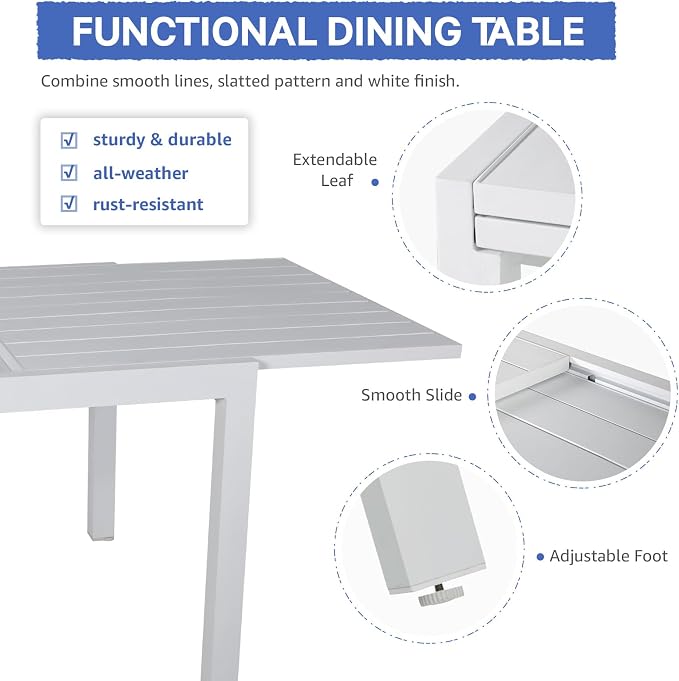 Soleil Jardin Aluminum Patio Extendable Dining Table, Adjustable Indoor Outdoor - Image 7