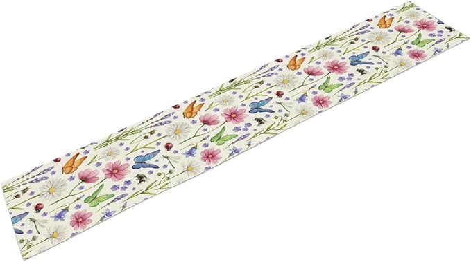 Flower Floral Table Runner, Butterfly Wildflowers Daisy Spring Summer Rustic - Image 8