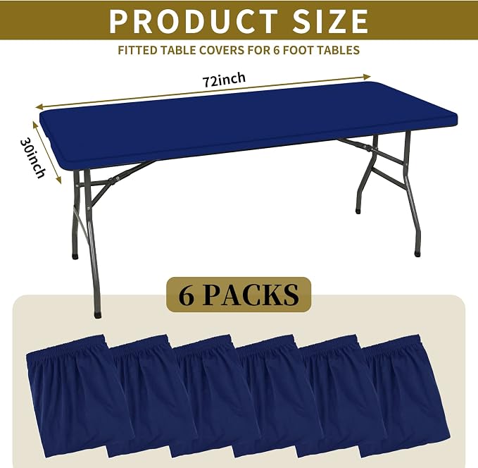 6 Pack Stretch Fabric Table Top Cap Cover, fits 6' Tables, Spandex Table Covers - Image 2