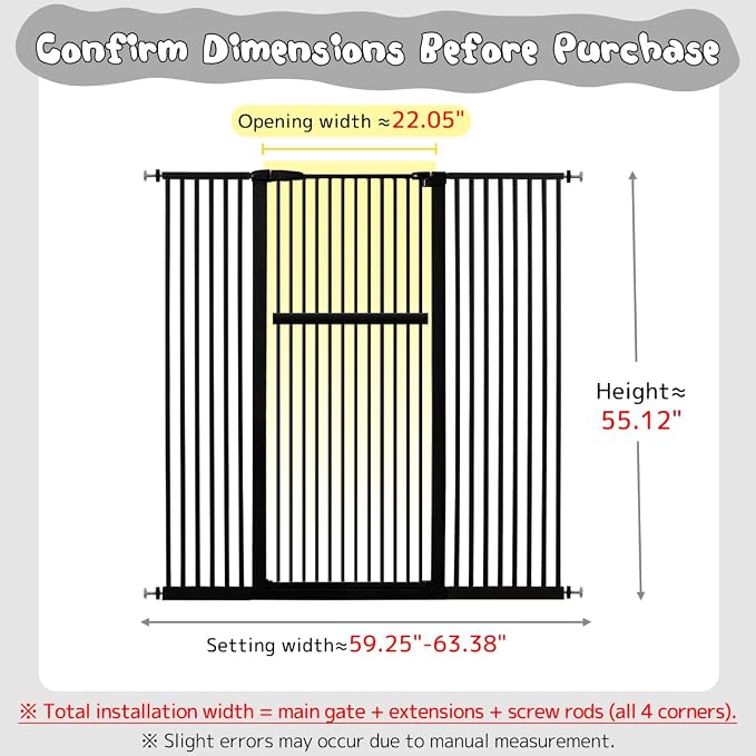 Lumizone Extra Tall Pet Gate 55.12" High Pressure Mounted 59.25"-63.38" Extra - Image 2