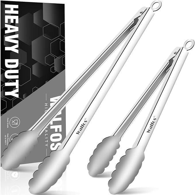 Stainless Steel Grilling Tongs, Set of 2 in 12 and 16 Inch