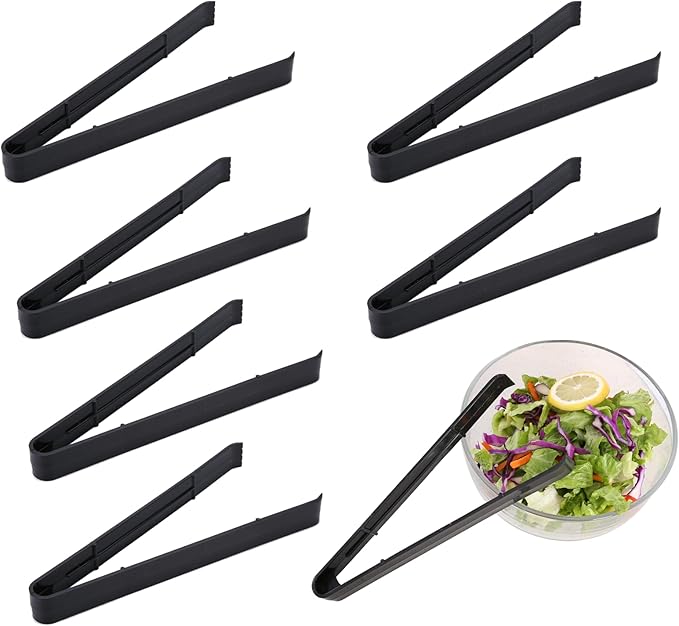 Tongs, 24-Count Black Plastic Serving Set, 9-Inch BPA-Free