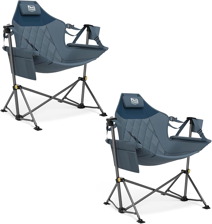 Folding Hammock Chair, Blue Steel Frame, Adjustable Backrest (2-Pack)