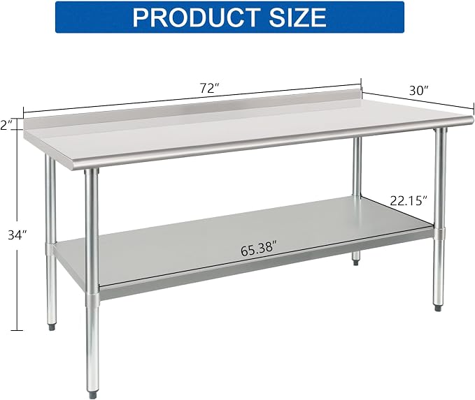 HARDURA Stainless Steel Prep & Work Table 30 x 72 Inches NSF Heavy Duty - Image 2