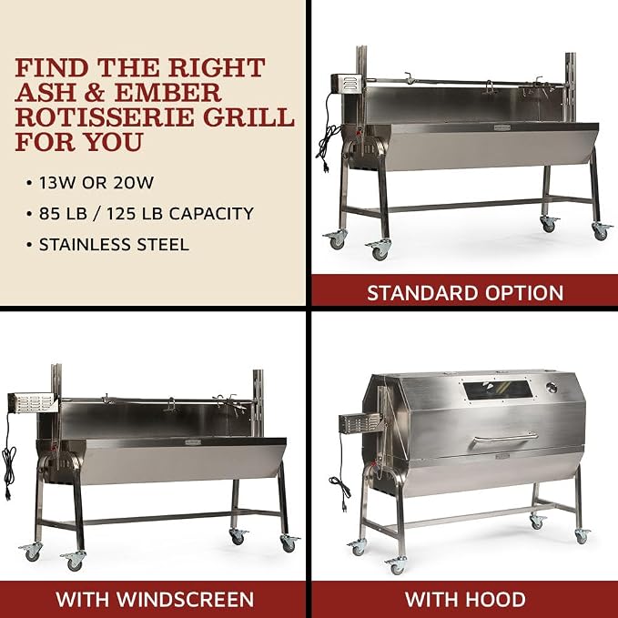 Ash & Ember 25W Stainless Steel BBQ Rotisserie Grill, 4 RPM Rotation Speed - Image 4