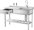 WOEDEN 47" 304 Stainless Steel Sink, Free-Standing Commercial Sink by Unknown
