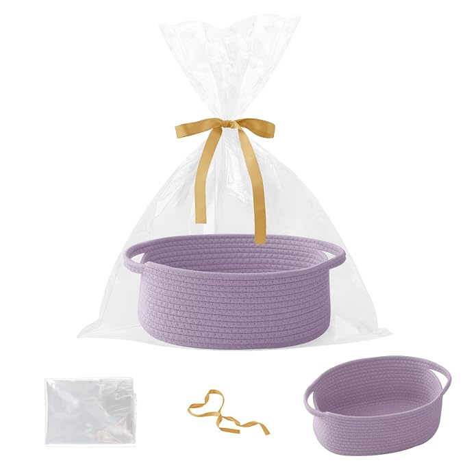 Gift Basket with Gift Bag and Ribbons, Small Rope Woven Shelf Storage, Baskets by HZFTJOY