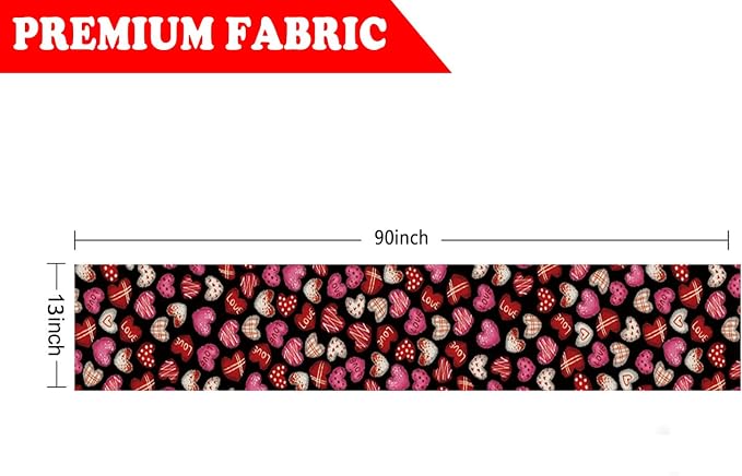 Valentines Day Decorations Table Runner Love Hearts Black Kitchen Dining Table - Image 2