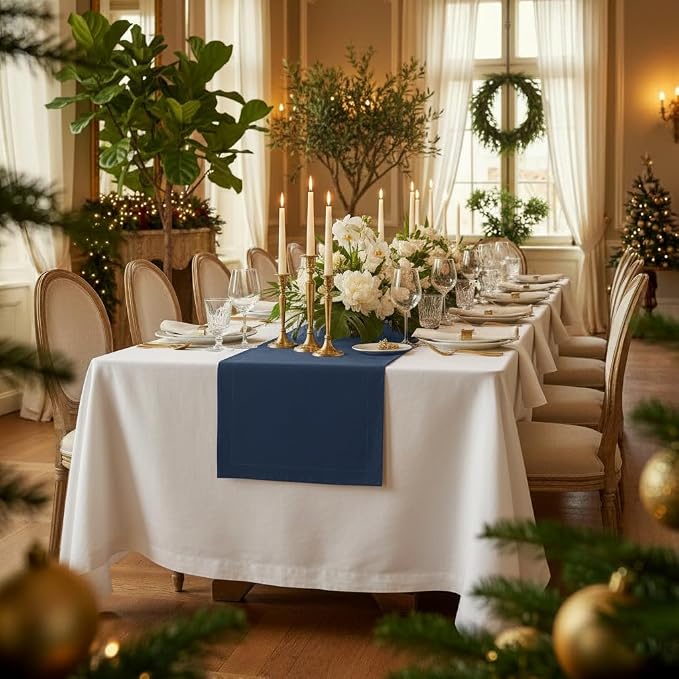 D'Moksha Homes Linen Navy Blue Table Runner 72 Inches Long - Image 2