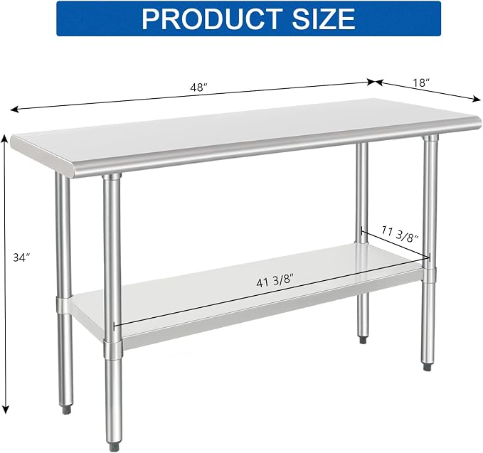 HARDURA Stainless Steel Work Table Commercial 18×48 Inches Kitchen Prep Table - Image 2