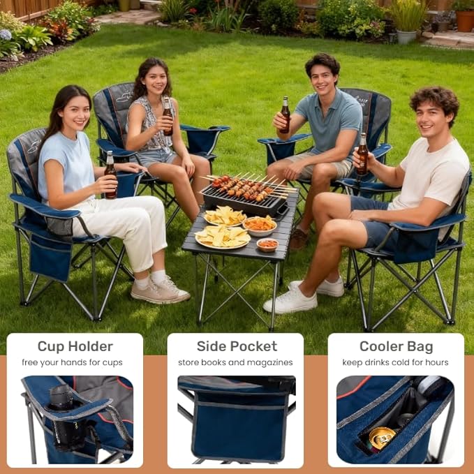 Folding Camping Chair, 450 lb Capacity, Blue, 25.2-Inch Seat