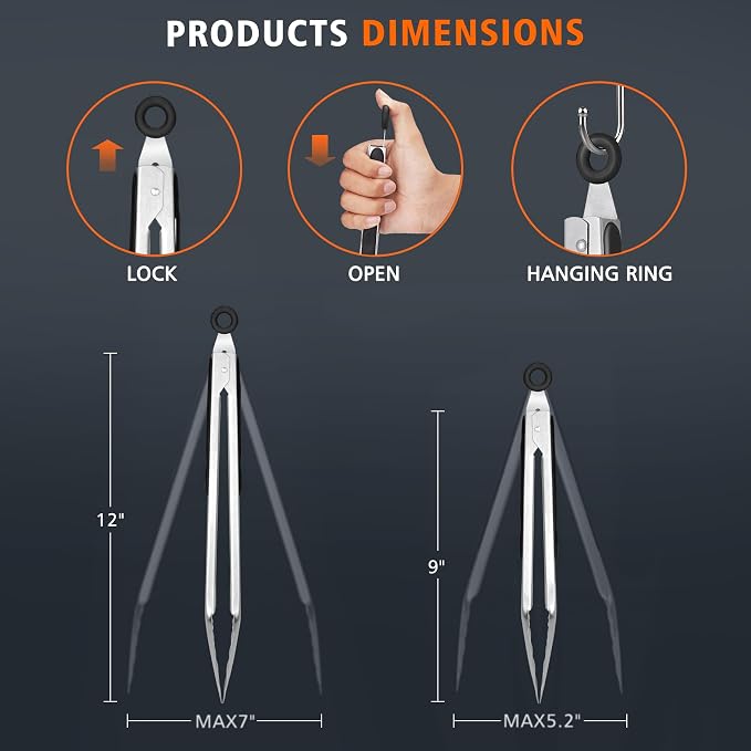 Hotec Stainless Steel Kitchen Tongs, Locking Metal Food Tongs - Image 8