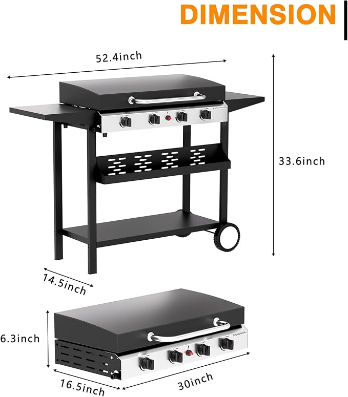 4 Burner Propane Griddle with Lid, 30 Inch Stainless Steel Portable Detachable - Image 8