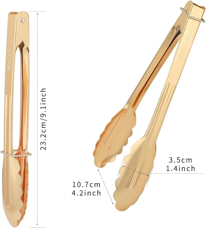 Serving Tongs, 9-Inch Gold-Plated Aluminum, Set of 3