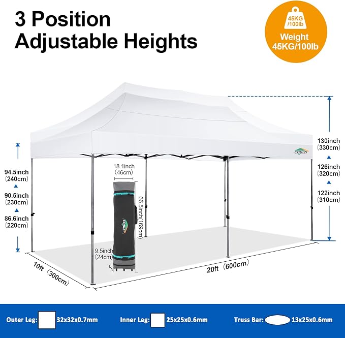 COBIZI 10x20 Pop up Canopy Tent - Image 6