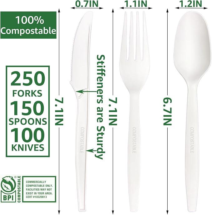 MISISIPI Compostable Forks Spoons Knives Silverware Utensil set Extra Heavyduty - Image 3
