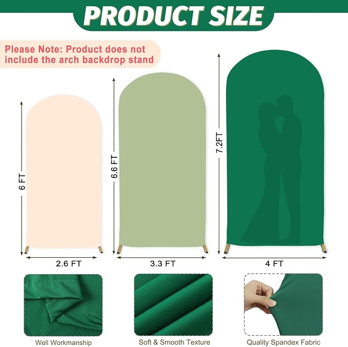 MODFUNS Set of 3 Arch Backdrop Cover 6&6.6&7.2ft Spandex Arch Cover Dark Green - Image 3
