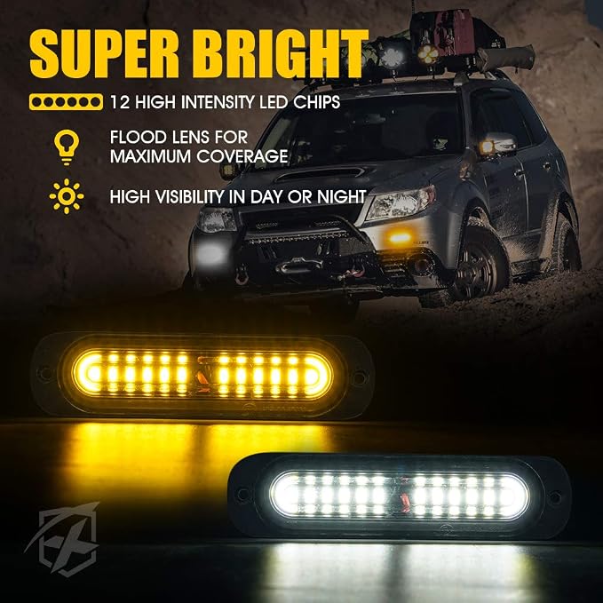 Xprite Amber/White LED Surface Mount Strobe Lights Kit, Grill Grille Side - Image 3