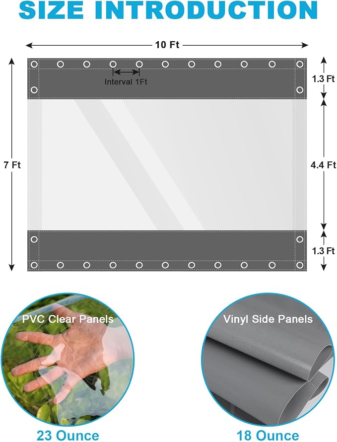 Clear Vinyl Curtains for Patio Enclosure, 23oz Heavy Duty Waterproof Anti-UV - Image 2
