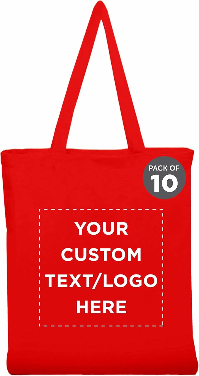 DISCOUNT PROMOS Custom Cotton Canvas Tote Bags Set of 10, Personalized Bulk Pack by DISCOUNTPROMOS