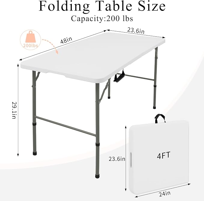 Folding Tables with Carrying Handle Lightweight Rectangular Portable Plastic - Image 2