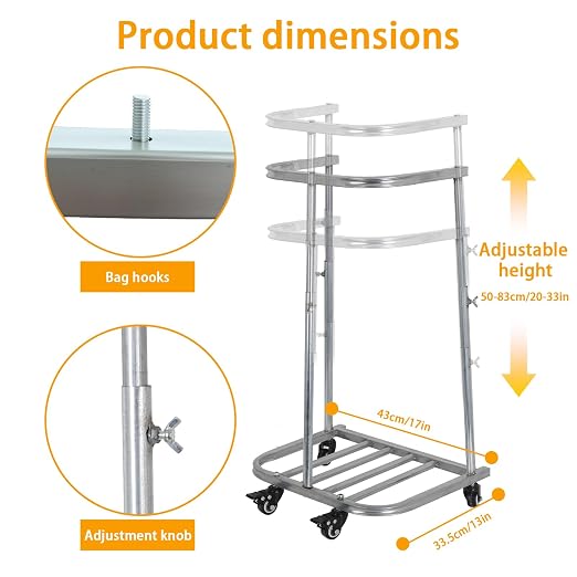 4-Wheel Trash Bag Holder, Outdoor Metal Leaf Bag Holder Stand, Garbage Bag - Image 3
