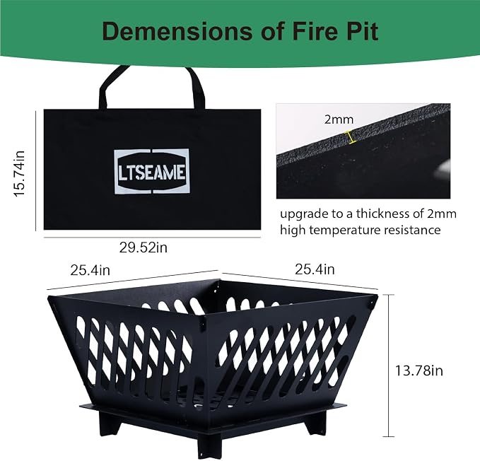 25 inch Portable Fire Pit for Outside Collapsible Plug Fire Pit Suitable for - Image 2