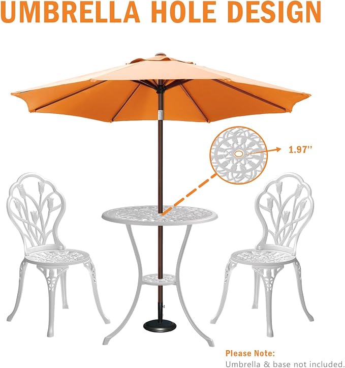 Outdoor Bistro Table and Chairs Set of 2, 3 Piece Patio Bistro Set w/Umbrella - Image 8