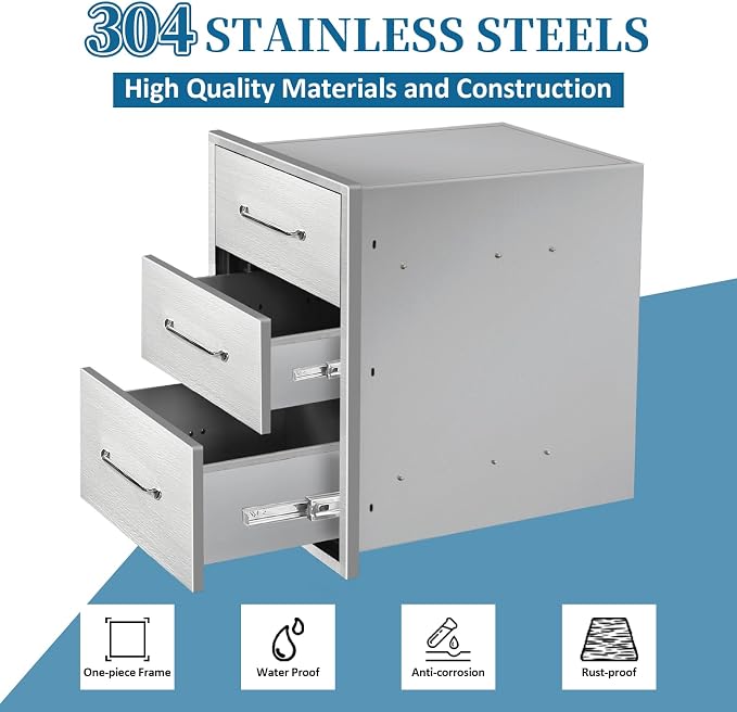 Outdoor Kitchen Drawers 14" Wx21 Hx21 D Flush Mount Access 3-Drawer BBQ - Image 3