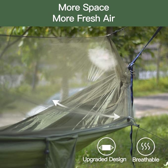 Hammock with Net and Rain Fly, Green Nylon, 500 lb Capacity