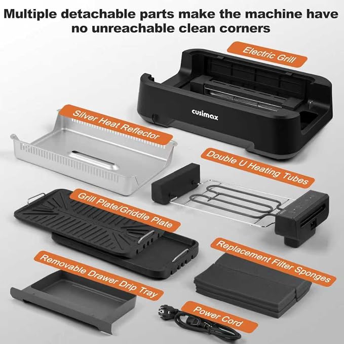 Indoor Grill, CUSIMAX Electric Smokeless Grill & Griddle - Image 8