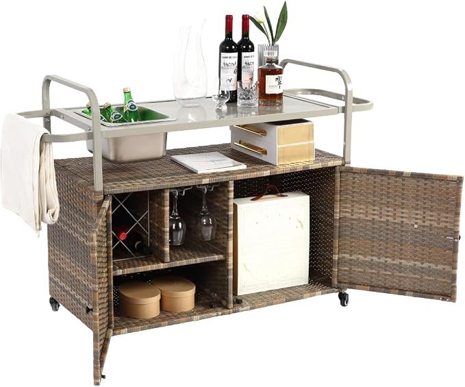 Outdoor Table, Wicker Cart - Image 4