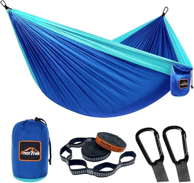 Hammock with 210T Parachute Nylon, 500 lb Capacity and Steel Carabiners