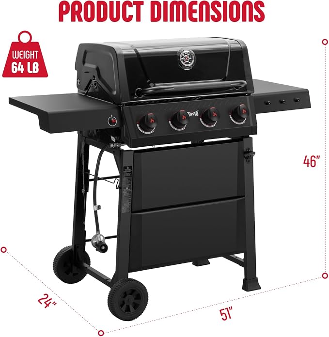 4-Burner Gas BBQ Grill with Side Table, 000 BTU Outdoor Propane Grill with - Image 2
