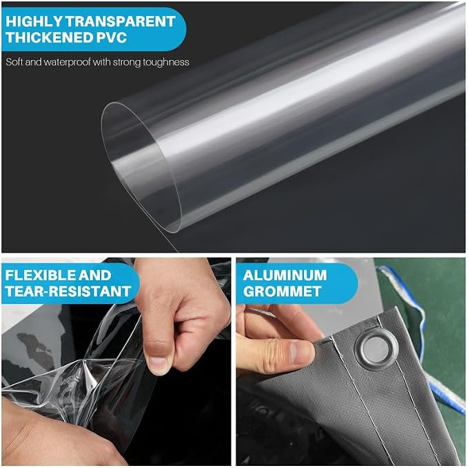 Clear Vinyl Curtains with Zippered Entry, 23oz Heavy Duty Waterproof Anti-UV - Image 7