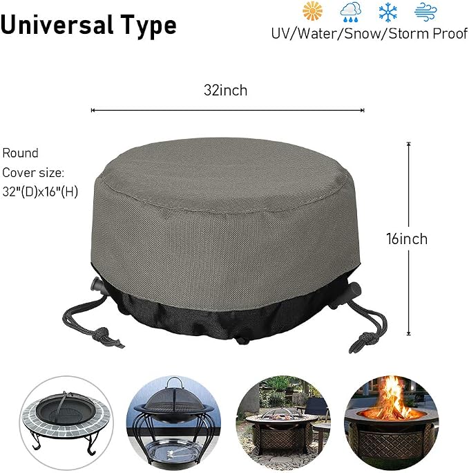 Fire Pit Cover 32 Inch, Heavy Duty Round Patio Fire Bowl Cover, Waterproof and - Image 2
