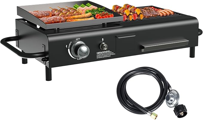 Tabletop Propane & Charcoal Grill Combo, 000 BTU Dual Fuel Flat Top Griddle by GrillsOutdoorCooking
