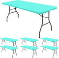 6 Pack Fitted Tablecloth for 8 Foot Rectangle Tables, Aqua Blue Elastic Outdoor by REWOMC