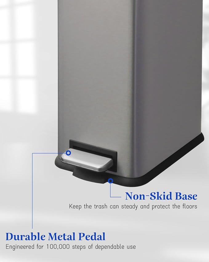 8 Gallon Trash Can with Lid, Stainless Steel Bathroom Garbage Can with Removal - Image 6