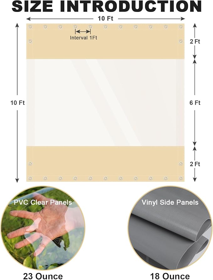 Clear Vinyl Curtains for Patio Enclosure, 23oz Heavy Duty Waterproof Anti-UV - Image 2