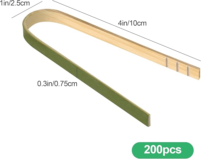 Disposable Mini Bamboo Tongs, 200 Pack, 4 Inch Natural Wood