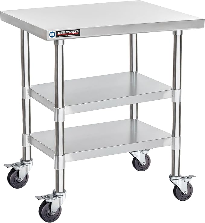 DuraSteel Stainless Steel Work Table 30" x 24" x 34" Height w/ 4 Caster Wheels by Unknown