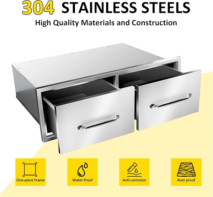 Outdoor Kitchen Drawers 30" W x 10" H x 20" D Flush Mount Horizontal Double - Image 3