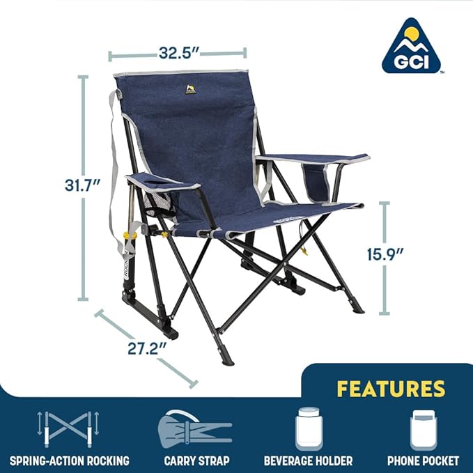 Camping Rocking Chair, Loden Green Powder Coated Steel, 250 lb Capacity