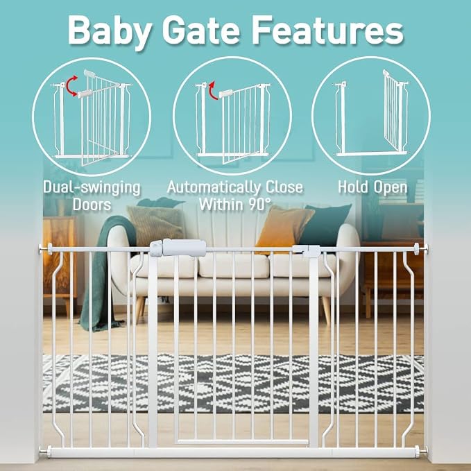 WAOWAO Baby Gate 33.86-38.55" Extra Wide Pressure Mounted Walk Through Swing - Image 3